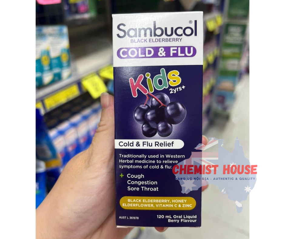 Sambucol Black Elderberry Cold & Flu Kids Liquid - Siro trị cảm cúm cho bé 120ml
