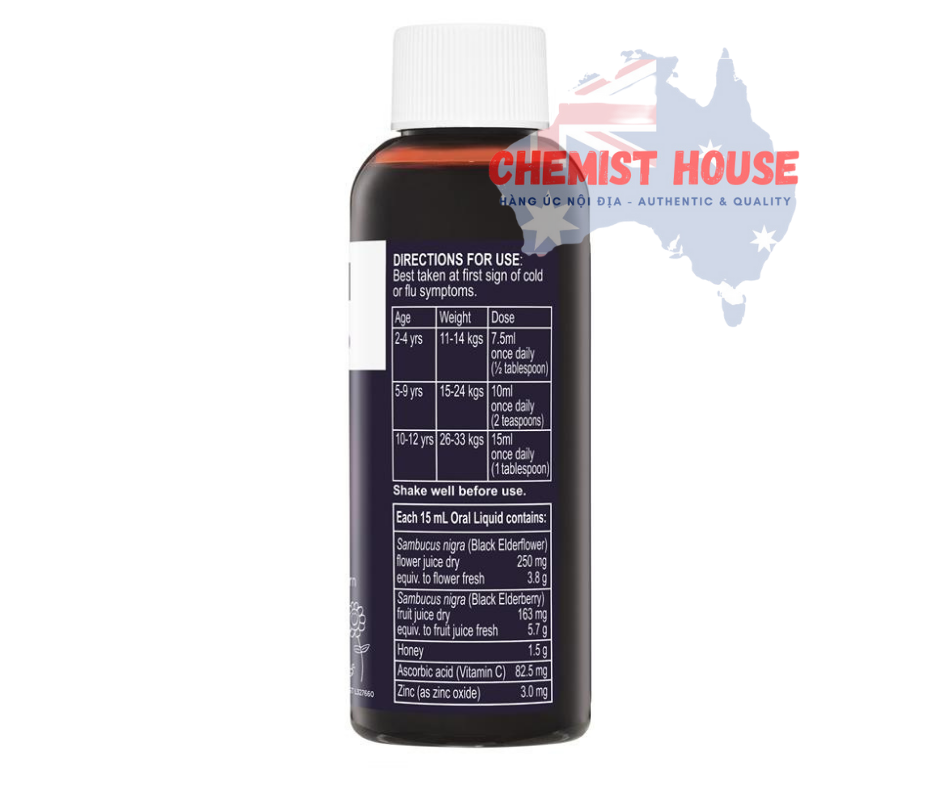 Sambucol Black Elderberry Cold & Flu Kids Liquid - Siro trị cảm cúm cho bé 120ml