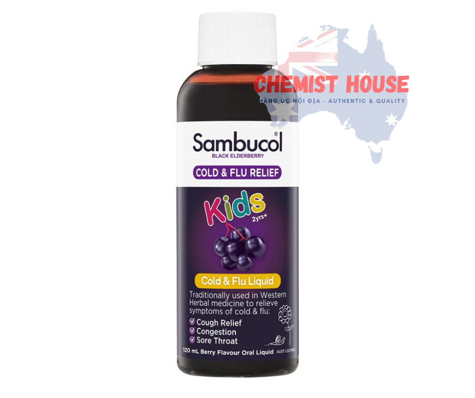Sambucol Black Elderberry Cold & Flu Kids Liquid - Siro trị cảm cúm cho bé 120ml