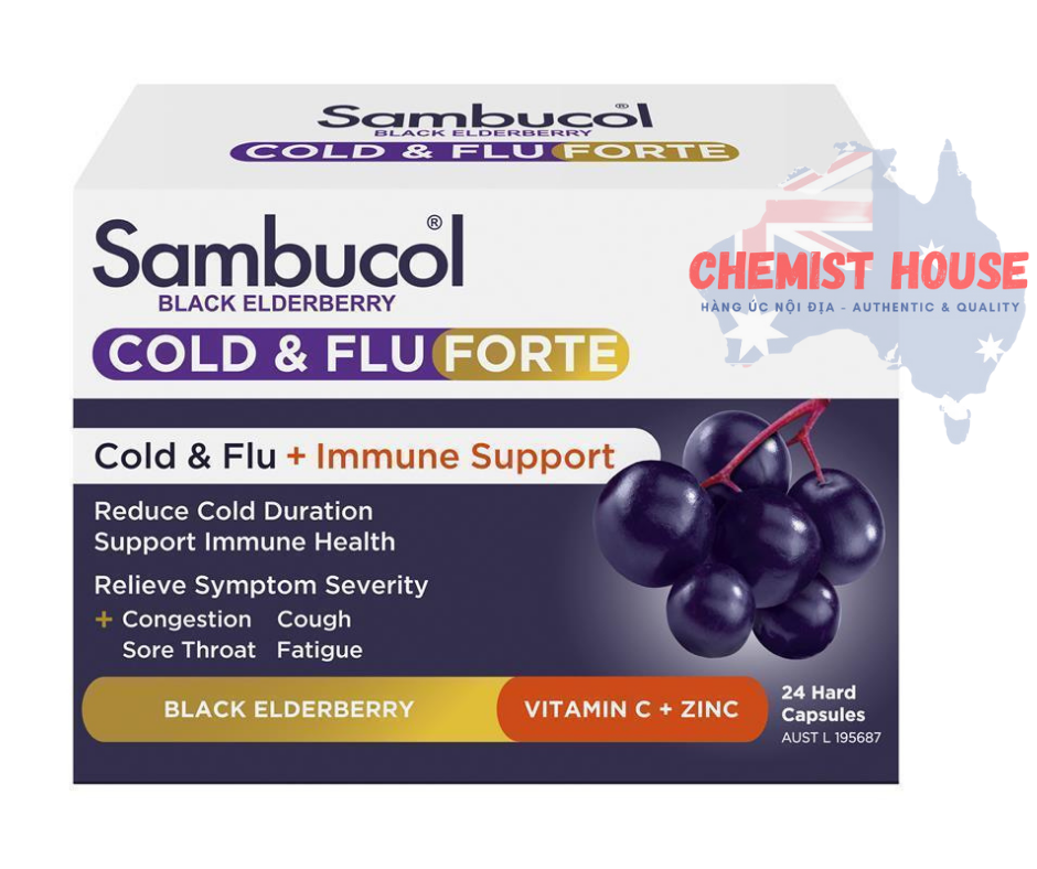 Sambucol Cold & Flu Forte - Viên uống giảm cảm cúm 24 viên