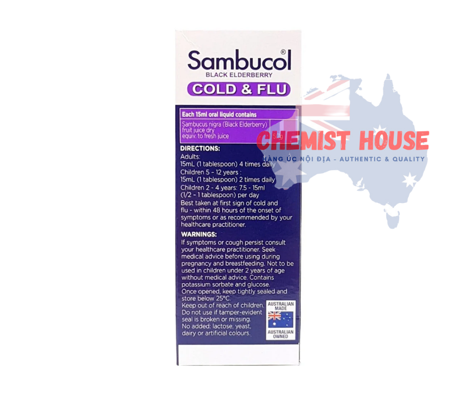 Sambucol Cold & Flu Liquid - Siro trị cảm cúm và tăng sức đề kháng 250ml