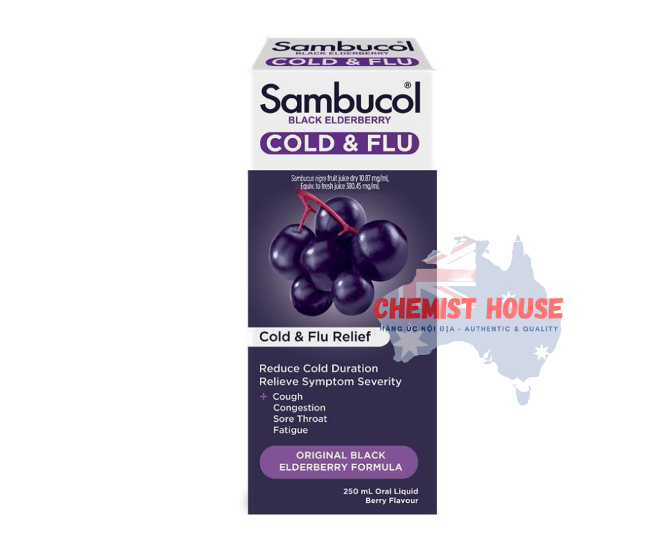 Sambucol Cold & Flu Liquid - Siro trị cảm cúm và tăng sức đề kháng 250ml