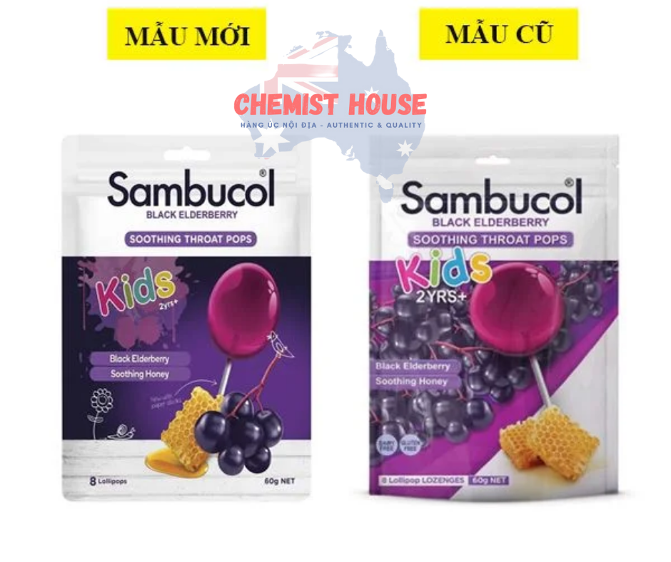 Sambucol Kids Soothing Throat Pops 8 Pack - Kẹo mút giảm ho cho bé 8 cây