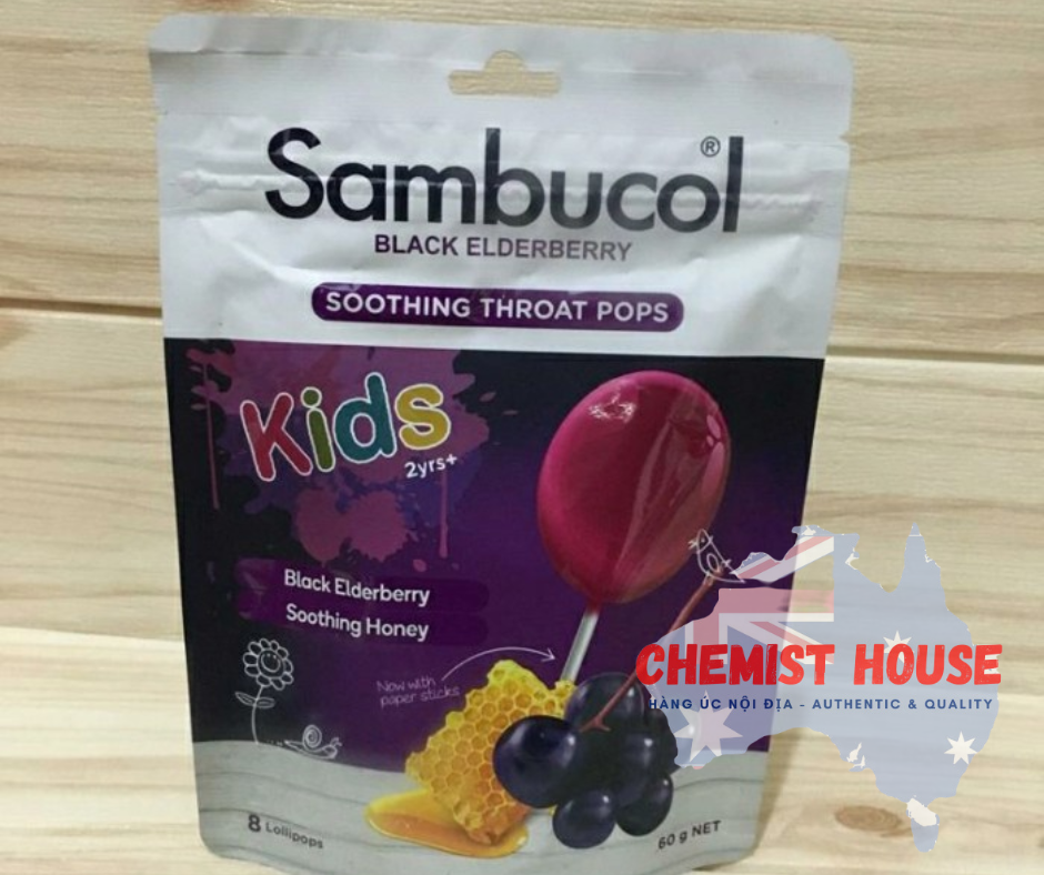 Sambucol Kids Soothing Throat Pops 8 Pack - Kẹo mút giảm ho cho bé 8 cây