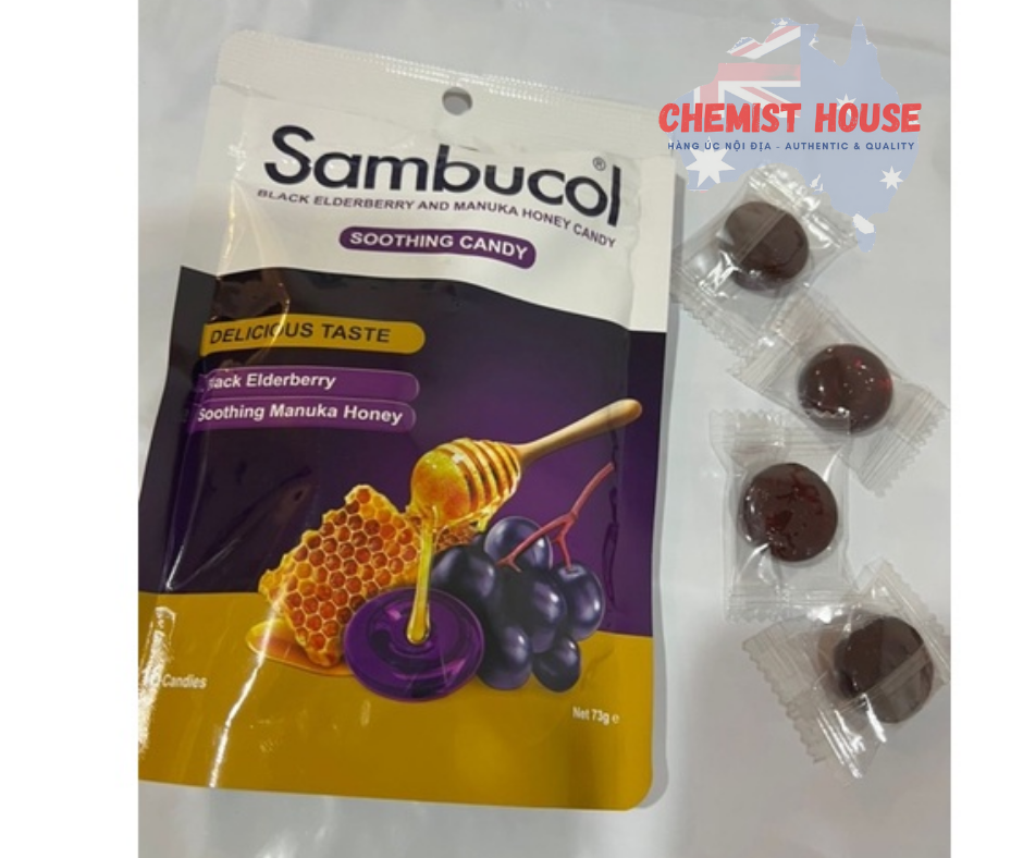 Sambucol Soothing Manuka Honey 16 Lozenges - Viên ngậm mật ong giảm đau họng 16 viên