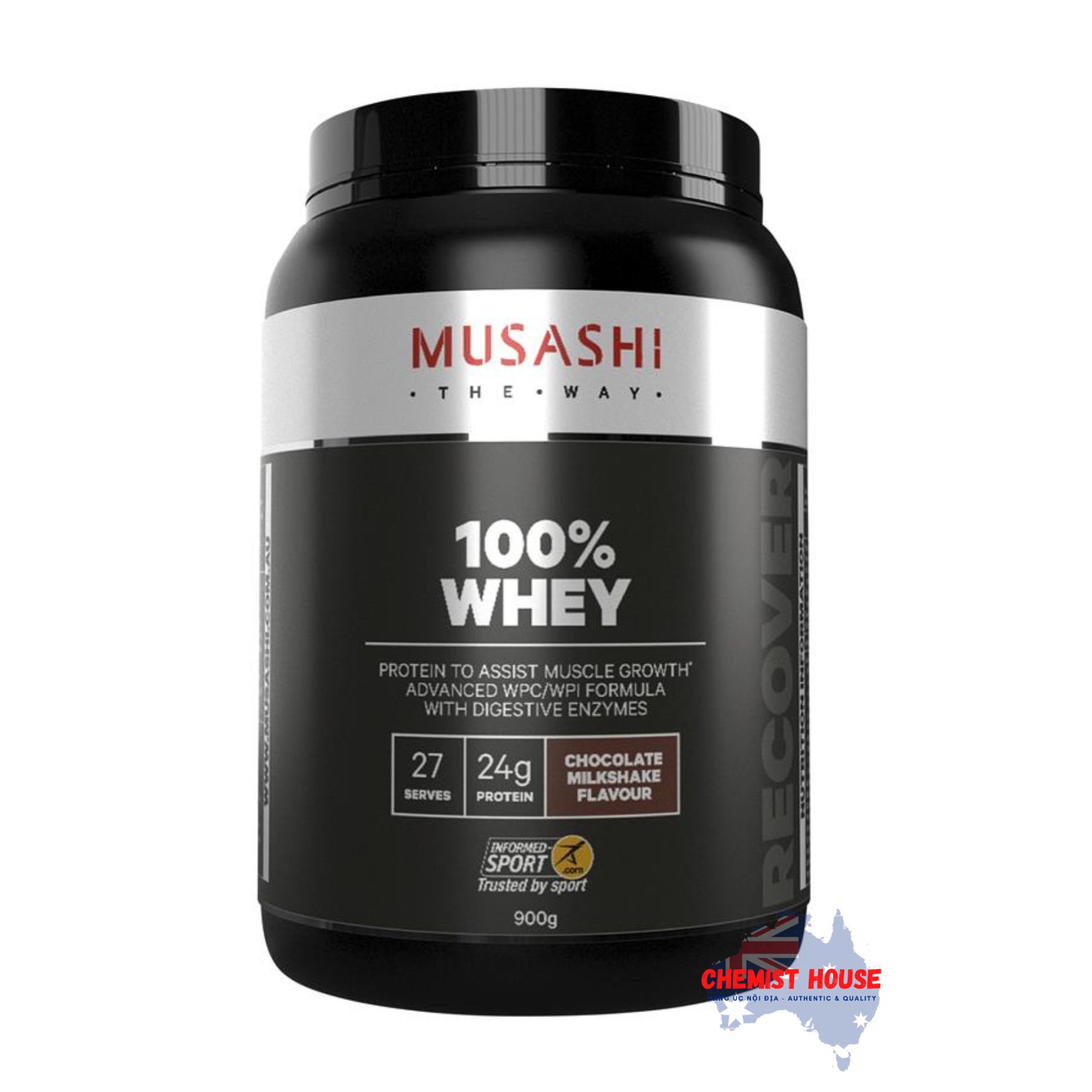Bột Protein Whey Musashi 100% Hỗ Trợ Tăng Trưởng & Phục Hồi Cơ Bắp Vị Caramel Muối/Vanila/Sô cô la 900g - Musashi 100% Whey Salted Caramel 900g