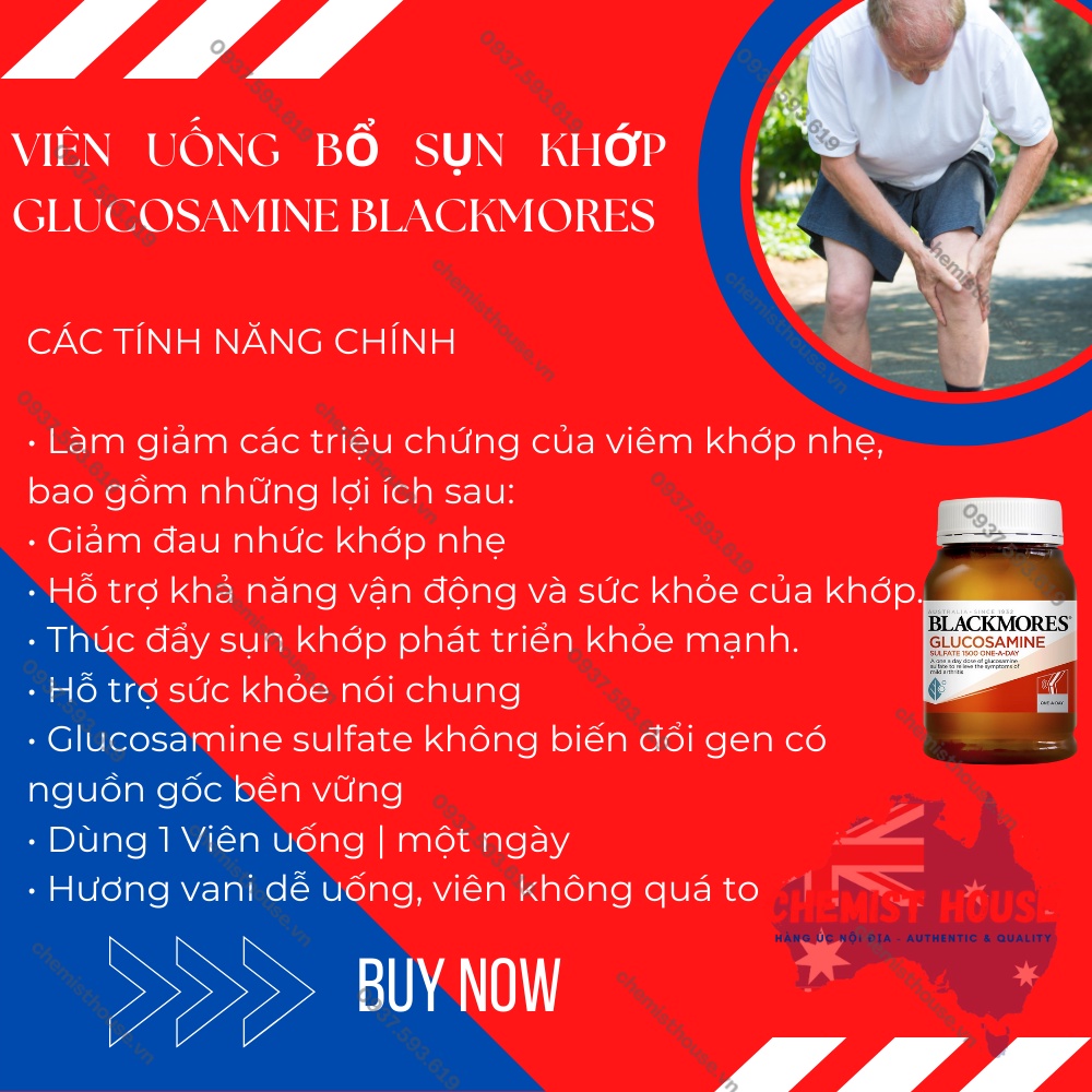 Viên uống hỗ trợ bổ sụn xương khớp Úc - Blackmores Glucosamine 1500mg giảm thái hóa đau khớp tăng dẻo dai 150 viên