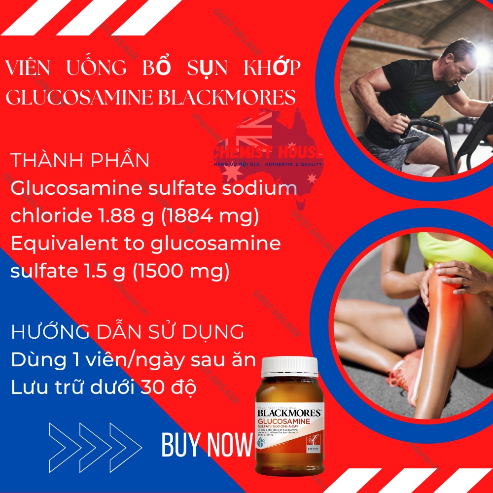 Viên uống hỗ trợ bổ sụn xương khớp Úc - Blackmores Glucosamine 1500mg giảm thái hóa đau khớp tăng dẻo dai 150 viên