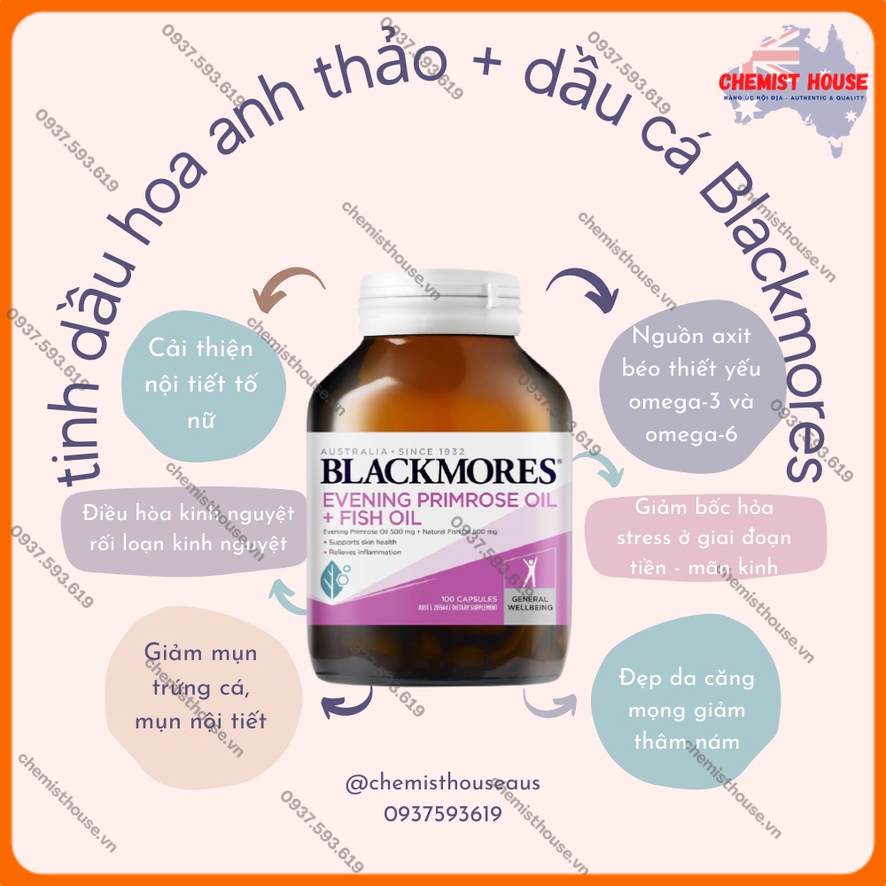 Tinh dầu hoa anh thảo+Dầu cá Úc -  Blackmores Evening Primrose Oil + Fish Oil 1000mg