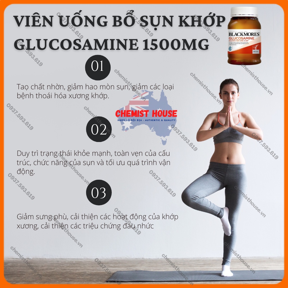 Viên uống hỗ trợ bổ sụn xương khớp Úc - Blackmores Glucosamine 1500mg giảm thái hóa đau khớp tăng dẻo dai 150 viên