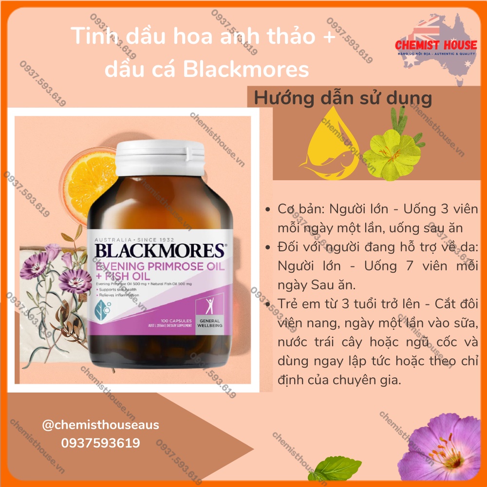 Tinh dầu hoa anh thảo+Dầu cá Úc -  Blackmores Evening Primrose Oil + Fish Oil 1000mg