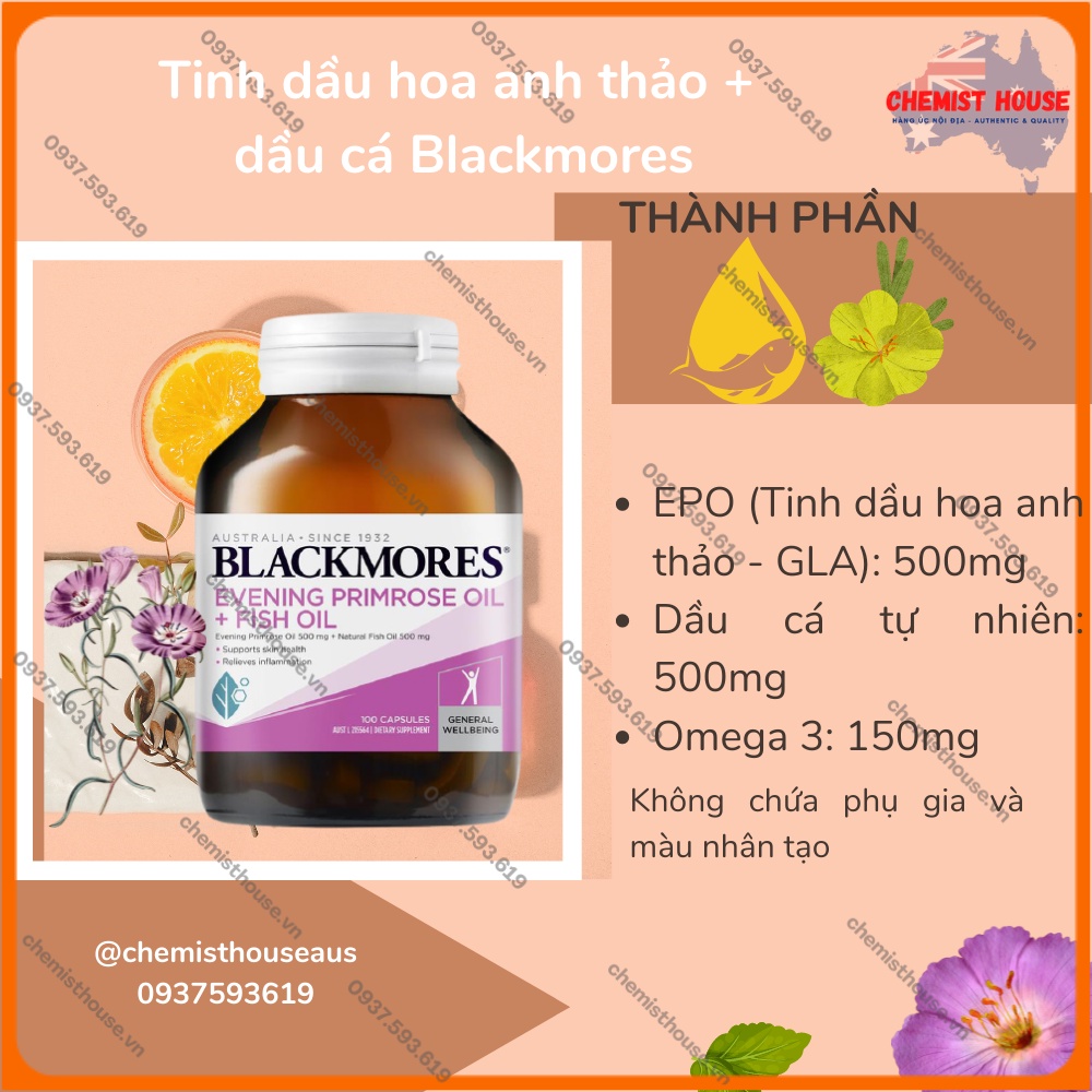 Tinh dầu hoa anh thảo+Dầu cá Úc -  Blackmores Evening Primrose Oil + Fish Oil 1000mg
