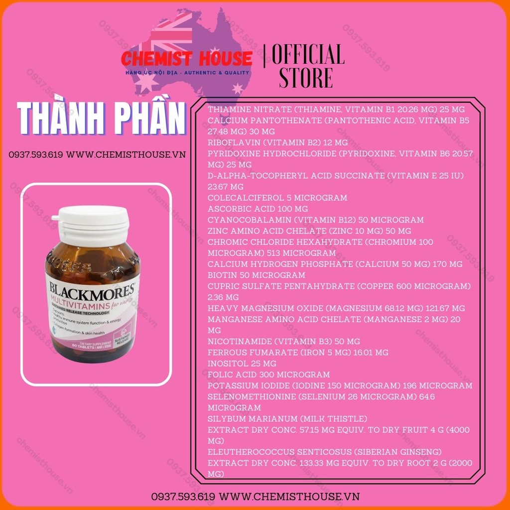 Blackmores Vitamin Tổng Hợp Nam Nữ Úc - Blackmores Multivitamin For Men | Women Tăng Năng Lượng Sức Khỏe Toàn Diện