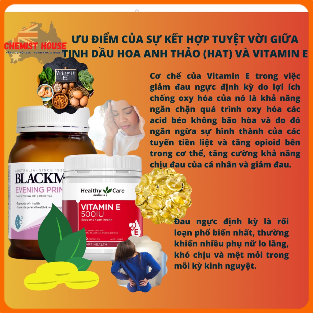 [Hàng Chuẩn Úc] Combo Hồi Xuân cho phụ nữ u40+ và sau sinh (Blackmores Anh Thảo + Vitamin E Healthy care)