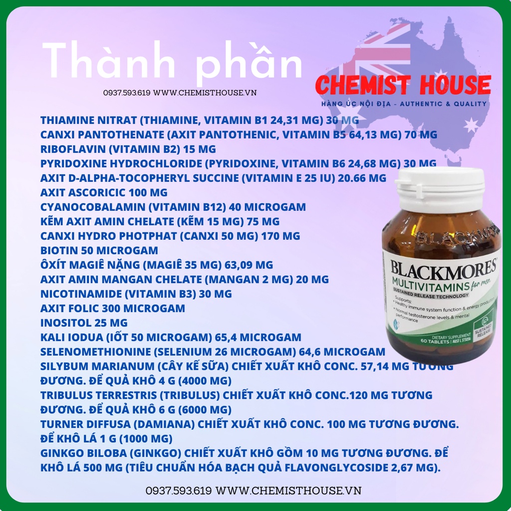 Blackmores Vitamin Tổng Hợp Nam Nữ Úc - Blackmores Multivitamin For Men | Women Tăng Năng Lượng Sức Khỏe Toàn Diện