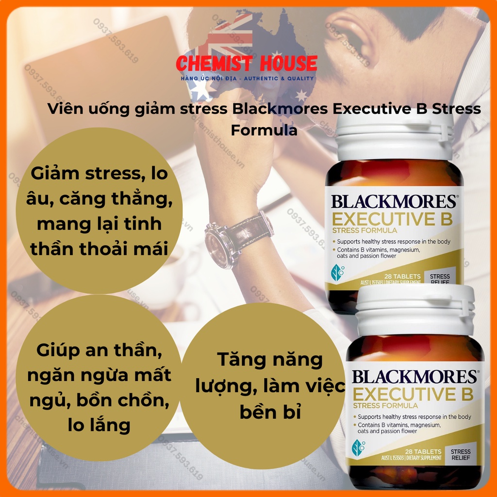 [Hàng chuẩn Úc] Viên Uống Giảm Căng Thẳng, Mệt Mỏi Blackmores Executive B Stress Formula