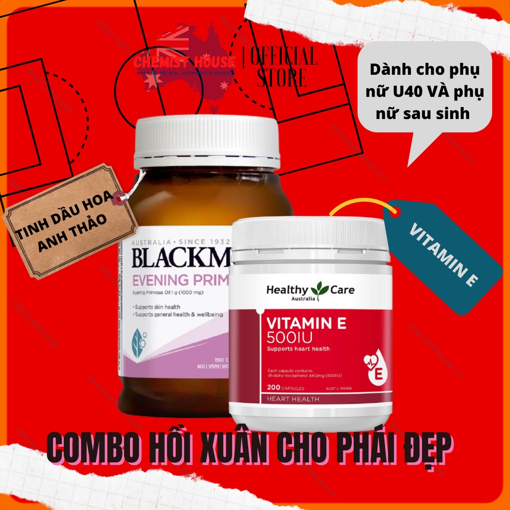 [Hàng Chuẩn Úc] Combo Hồi Xuân cho phụ nữ u40+ và sau sinh (Blackmores Anh Thảo + Vitamin E Healthy care)