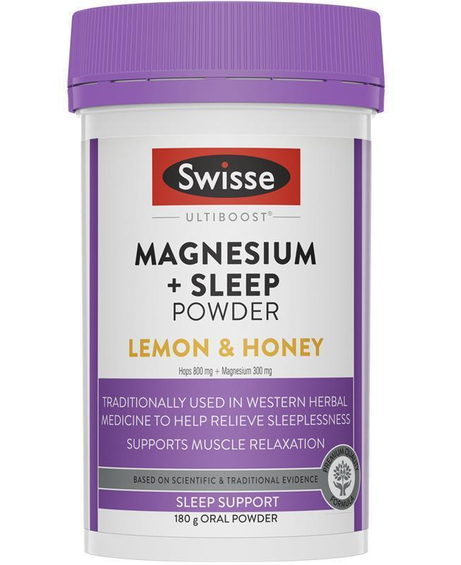 Bột hỗ trợ ngũ ngon vị chanh mật ong Úc - Swisse Ultiboost Magnesium + Sleep Powder 180g