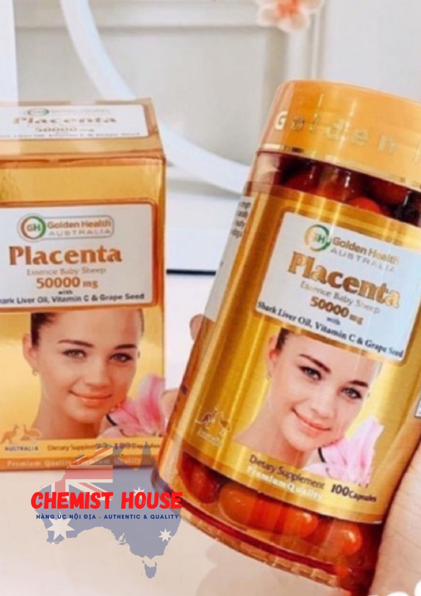 Golden Health Placenta - Viên uống nhau thai cừu Placenta 50000mg 100 viên