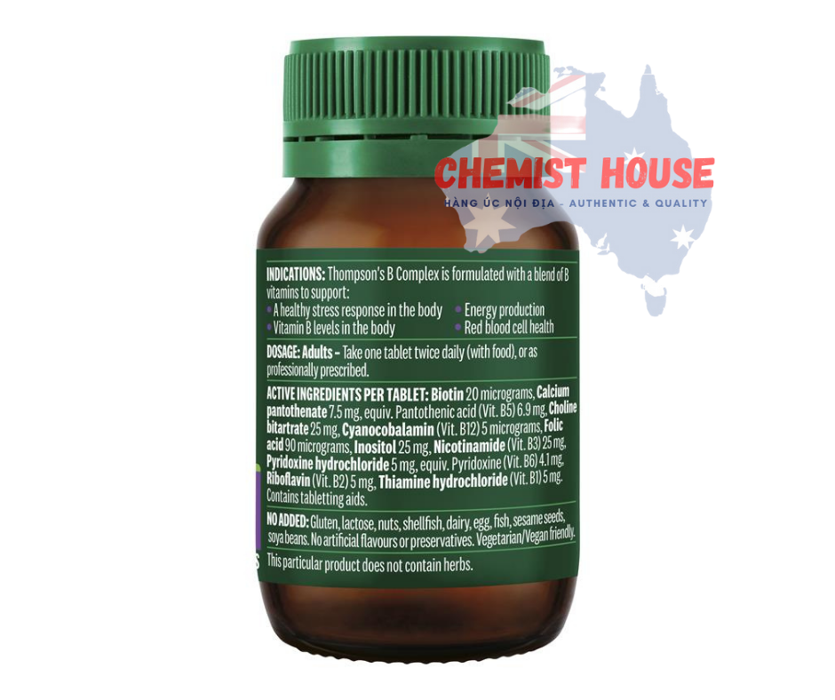 Thompson's B Complex 100 Tablets - Viên uống bổ sung tổ hợp vitamin B hỗ trợ thần kinh 100 viên