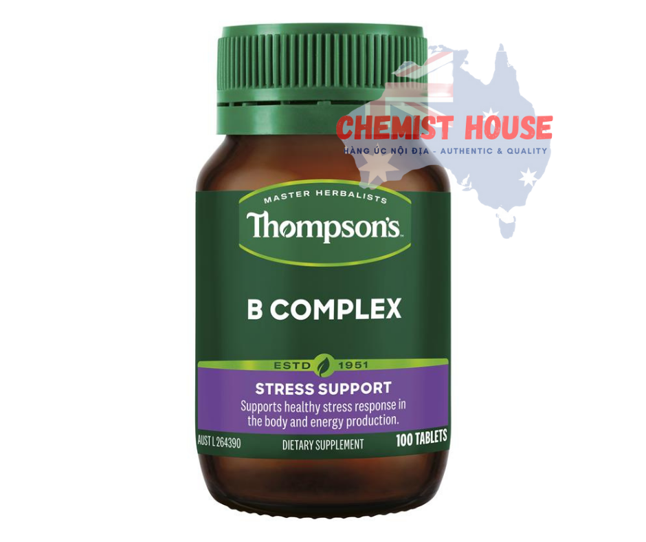 Thompson's B Complex 100 Tablets - Viên uống bổ sung tổ hợp vitamin B hỗ trợ thần kinh 100 viên