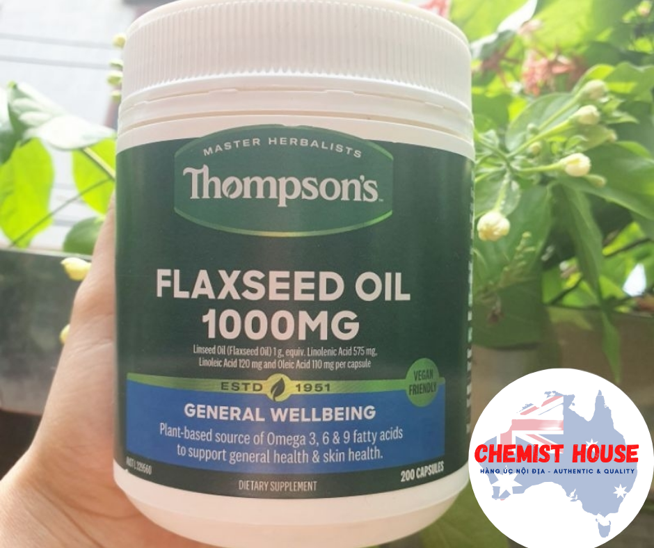 Thompson's Flaxseed Oil 1000mg - Viên uống dầu hạt lanh hỗ trợ sức khỏe, đẹp da 200 viên