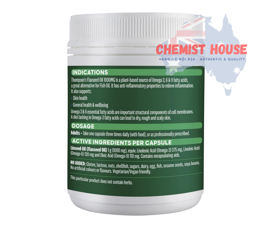 Thompson's Flaxseed Oil 1000mg - Viên uống dầu hạt lanh hỗ trợ sức khỏe, đẹp da 200 viên