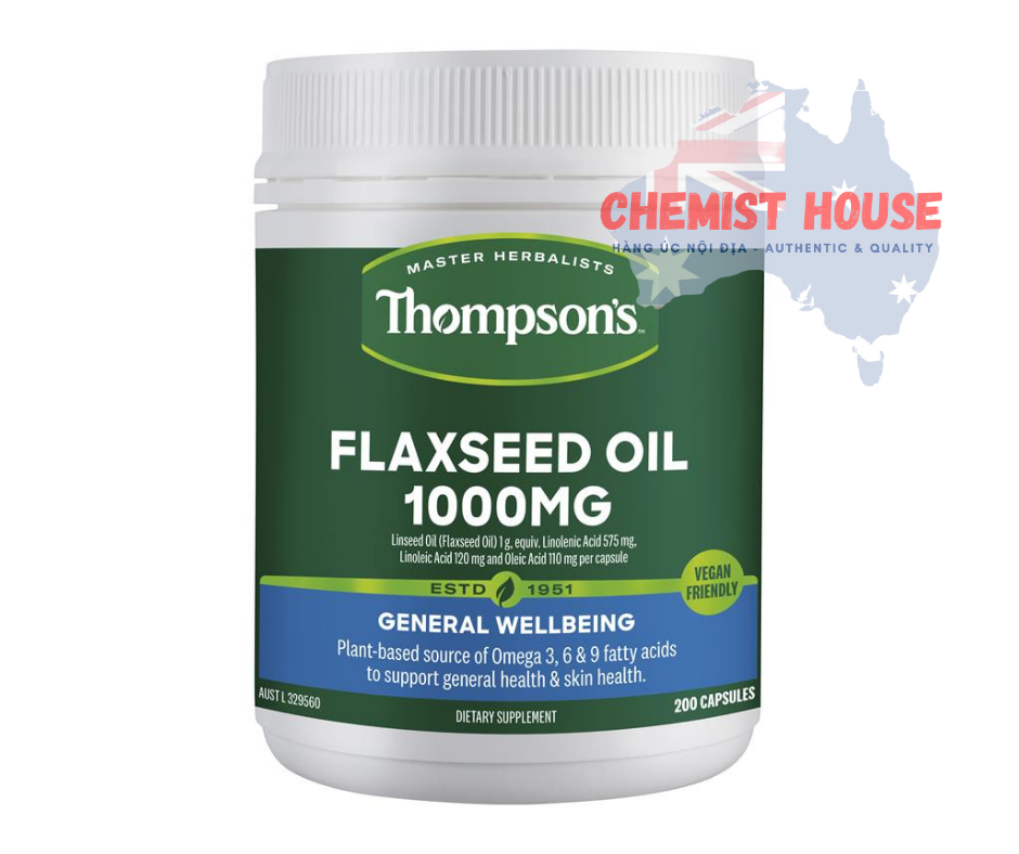 Thompson's Flaxseed Oil 1000mg - Viên uống dầu hạt lanh hỗ trợ sức khỏe, đẹp da 200 viên