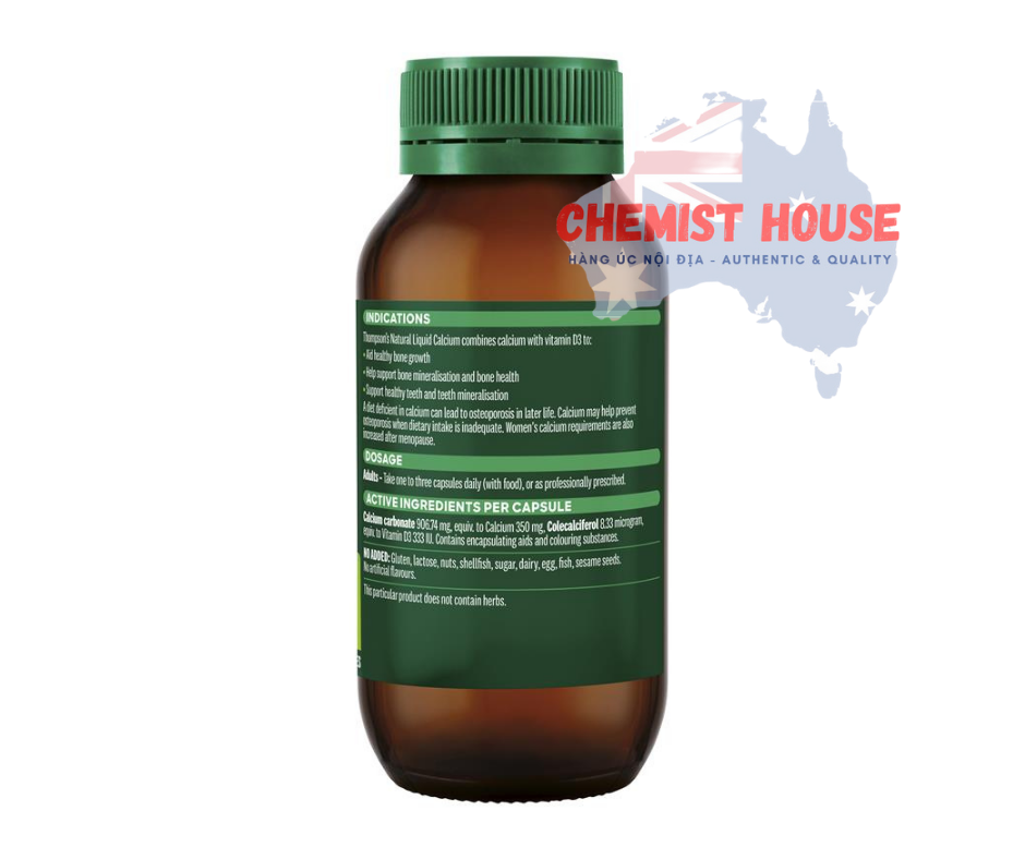 Thompson's Natural Liquid Calcium New Formula - Viên uống bổ sung canxi 60 viên