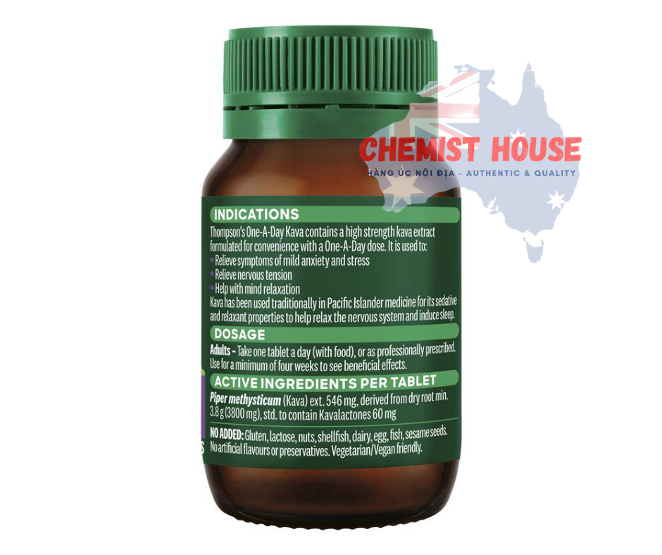 Thompson's One-a-day Kava 3800mg 30 Tablets - Viên uống giảm căng thẳng 30 viên