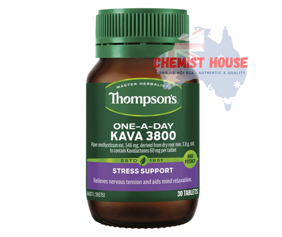 Thompson's One-a-day Kava 3800mg 30 Tablets - Viên uống giảm căng thẳng 30 viên