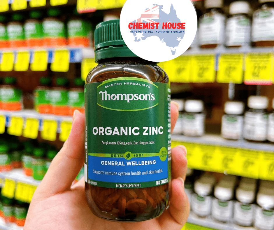 Thompson's Organic Zinc 180 Tablets - Viên uống bổ sung kẽm hữu cơ 180 viên