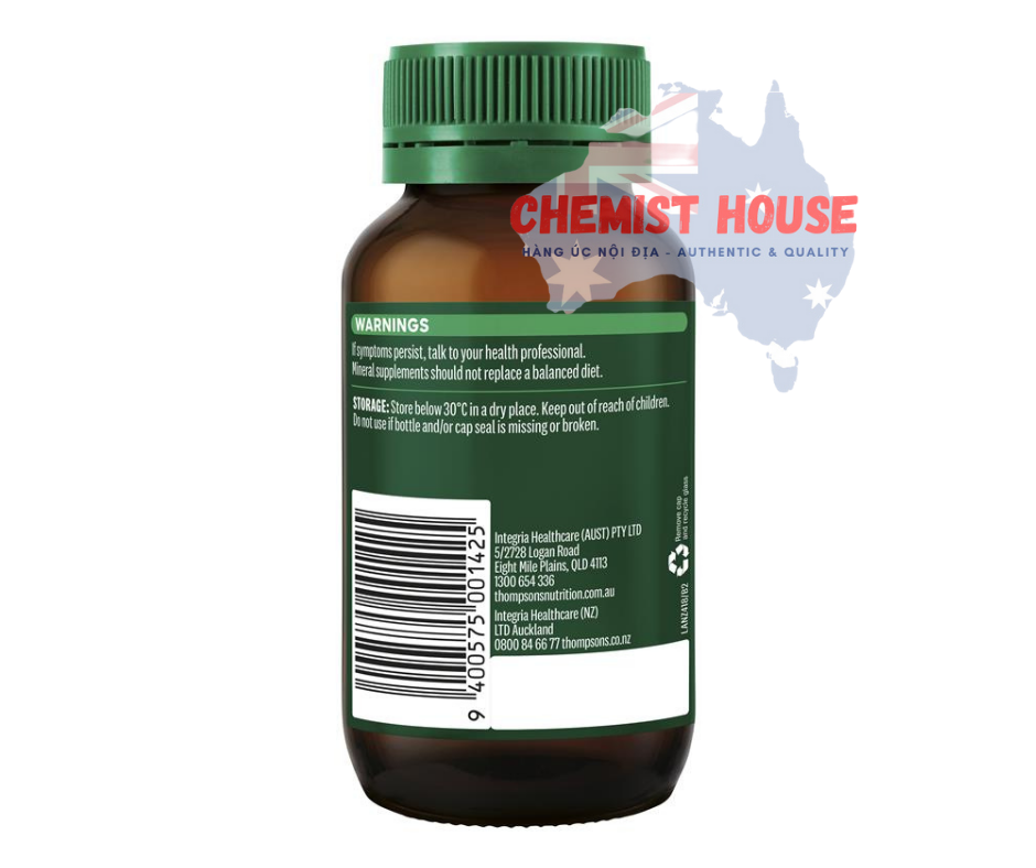 Thompson's Organic Zinc 180 Tablets - Viên uống bổ sung kẽm hữu cơ 180 viên