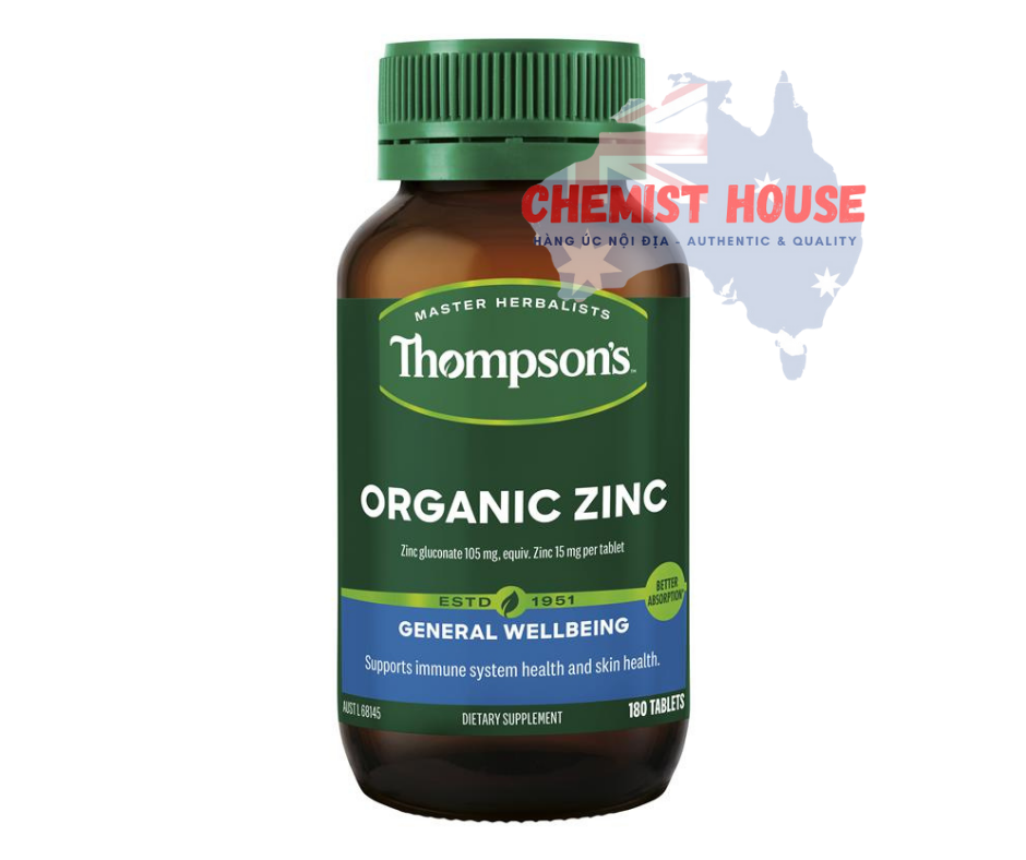 Thompson's Organic Zinc 180 Tablets - Viên uống bổ sung kẽm hữu cơ 180 viên