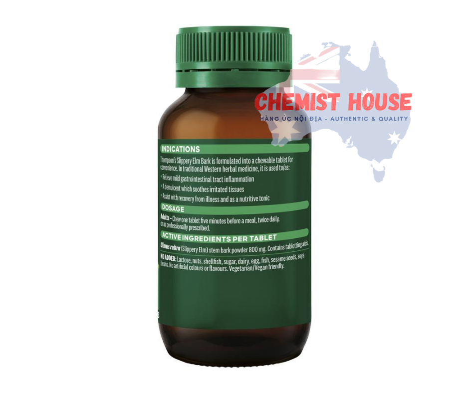 Thompson's Slippery Elm Bark 60 Tablets - Viên uống hỗ trợ dạ dày và đường ruột 60 viên
