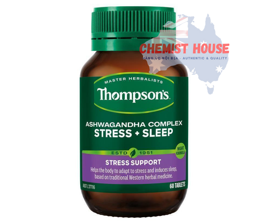 Thompsons Ashwagandha Complex Stress + Sleep - Viên uống giảm căng thẳng 60 viên