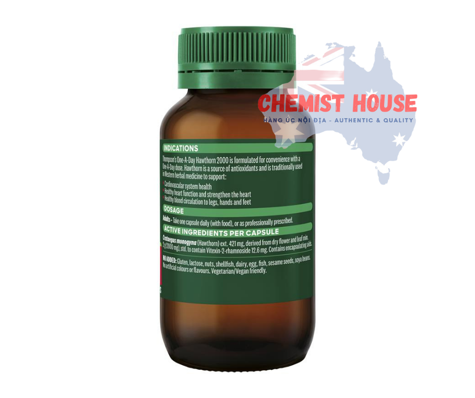 Thompsons One A Day Hawthorn 2000mg - Viên uống hỗ trợ sức khỏe tim mạch 60 viên