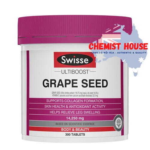 Swisse Ultiboost Grape Seed 14,25mg - Viên uống chống lão hóa với tinh chất hạt nho 300 viên