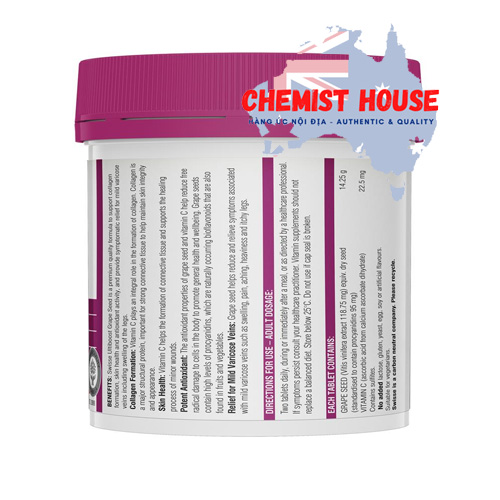 Swisse Ultiboost Grape Seed 14,25mg - Viên uống chống lão hóa với tinh chất hạt nho 300 viên