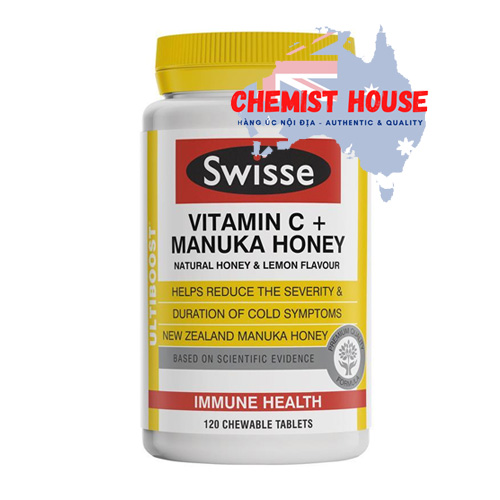 Swisse Ultiboost Vitamin C + Manuka Honey - Viên uống tăng miễn dịch 120 viên