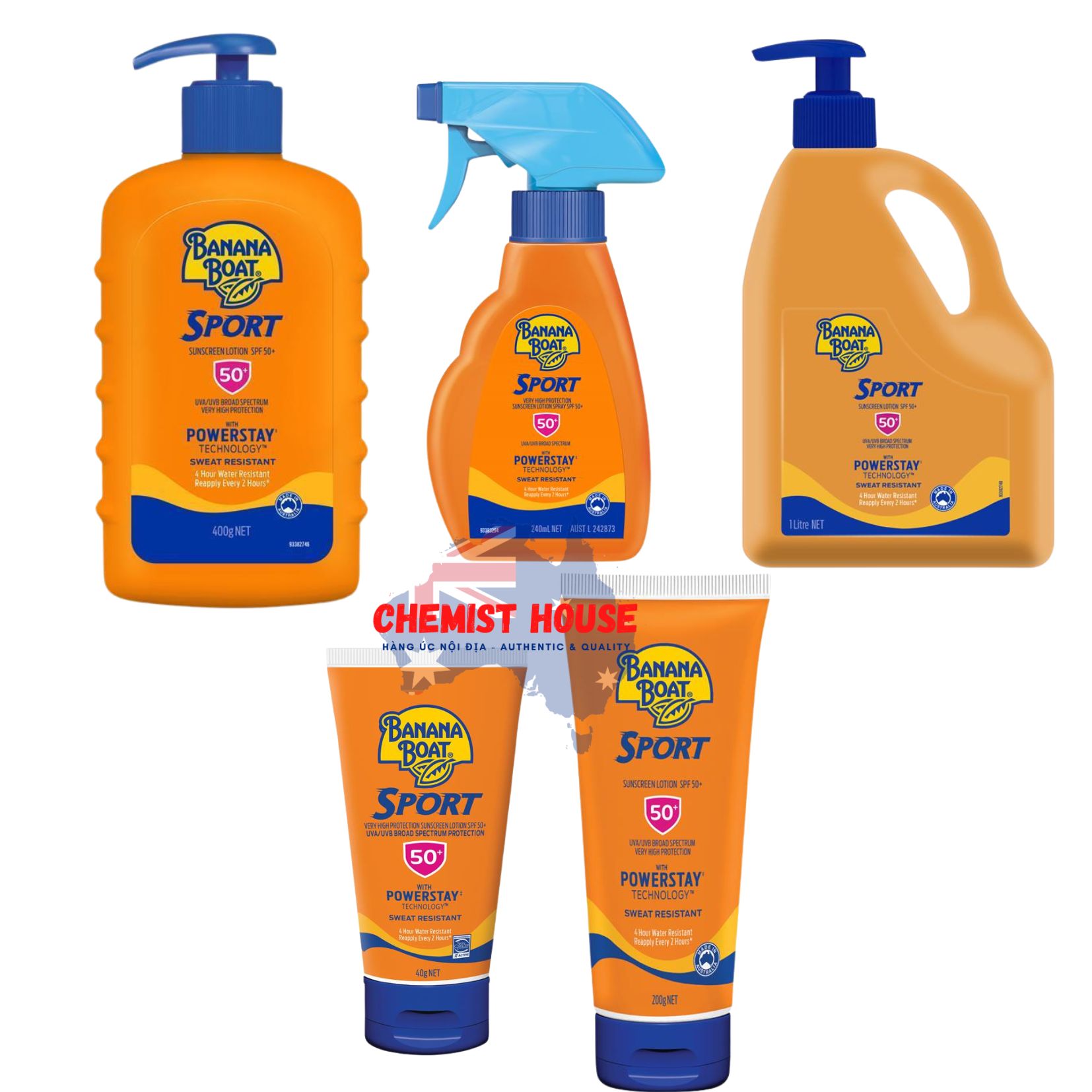 Kem Chống Nắng Hiệu Suất Cao Banana Boat SPF 50+ Sport Công Nghệ Powerstay Lâu Trôi Không Cay Mắt Phù Hợp Vận Động Ngoài Trời Đi Biển