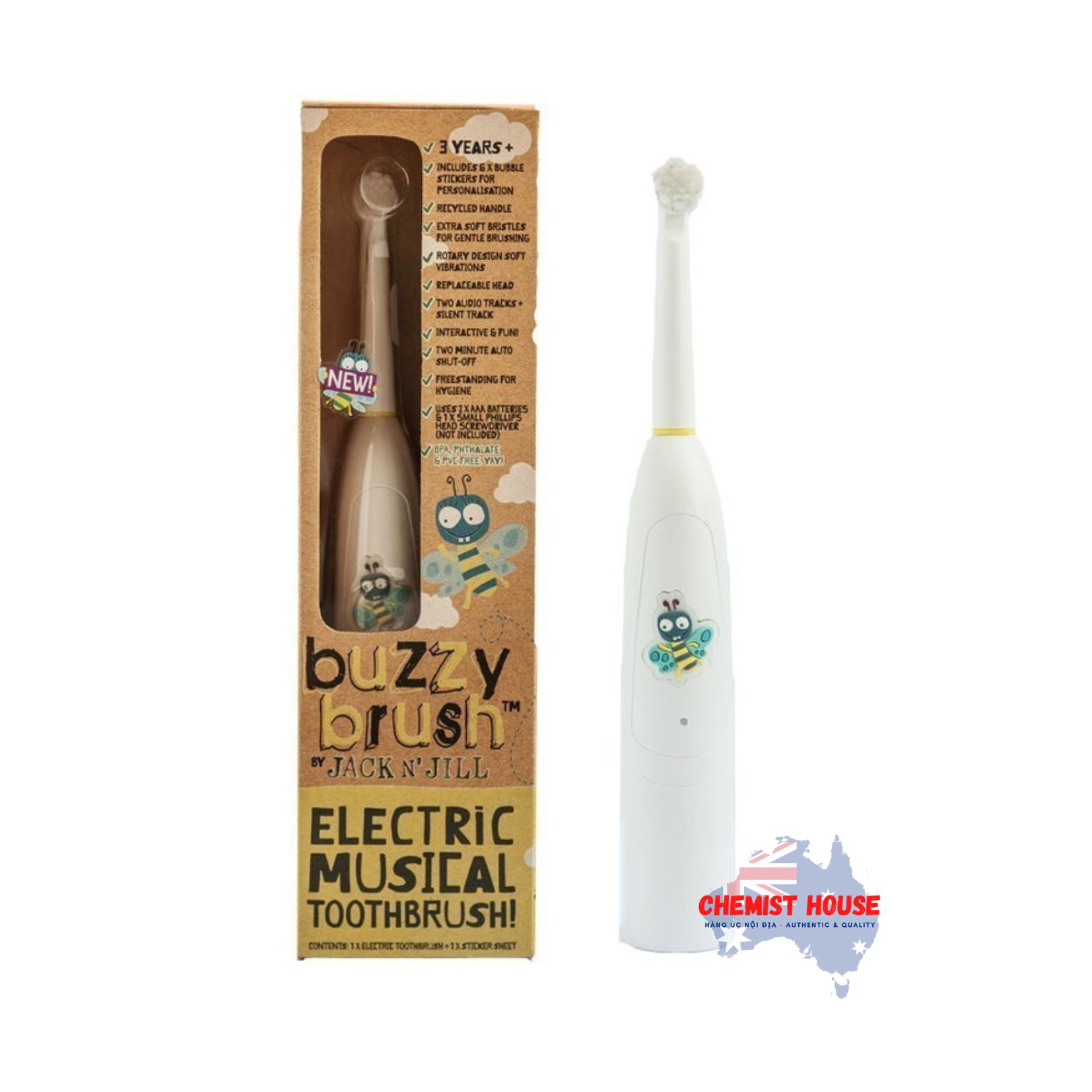 Bàn Chải Điện Đánh Răng Cho Bé Có Nhạc Vui Nhộn Nhịp - Jack N' Jill Buzzy Electric Musical Toothbrush