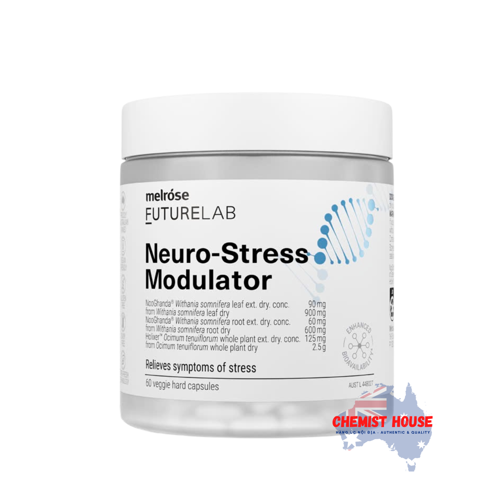 Viên Uống Hỗ Trợ Giảm Căng Thẳng Mệt Mỏi - Melrose FutureLab Neuro-Stress Modulator 60 Viên