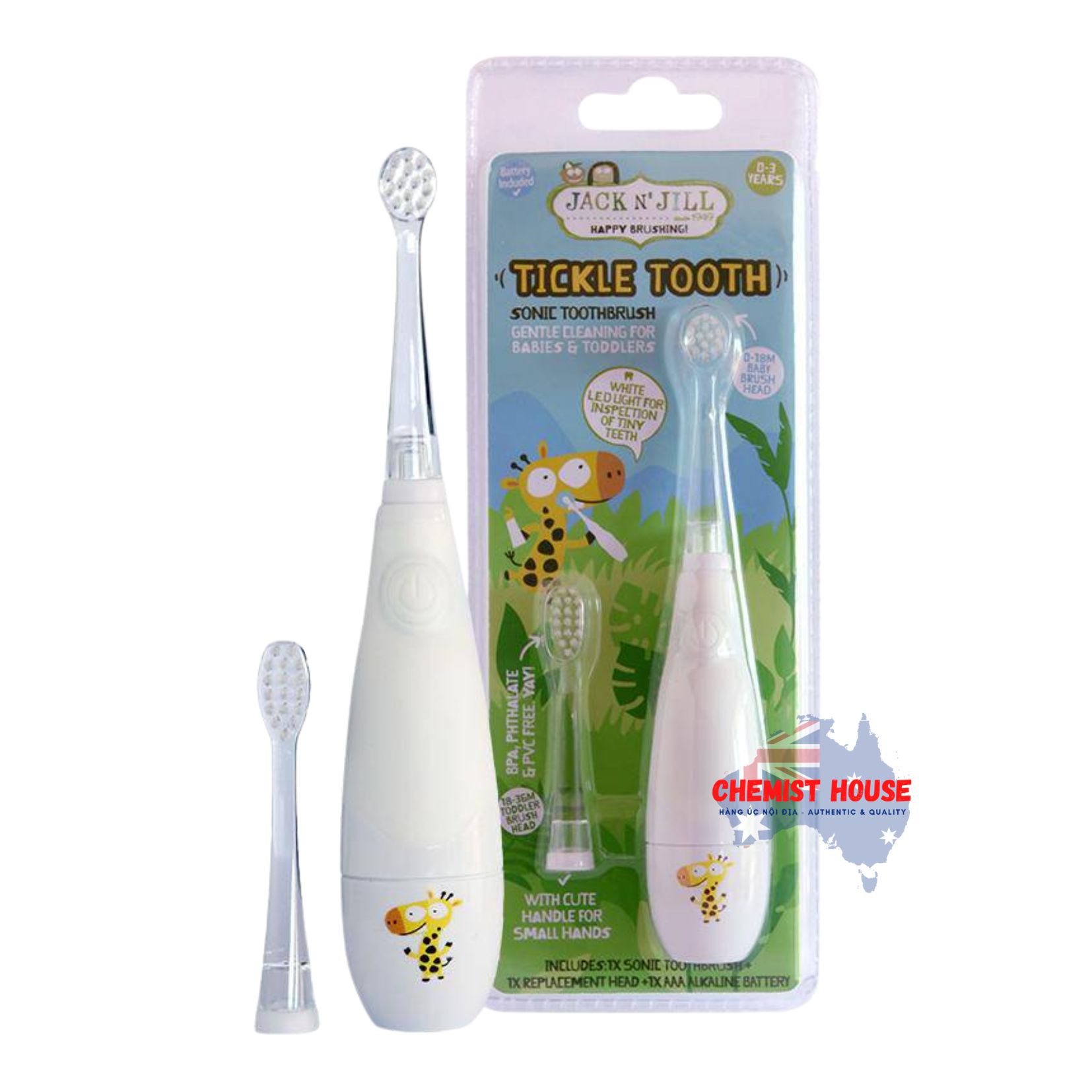 Bàn Chải Điện Cho Bé Tickle Tooth Sonic JACK N' JILL (Từ 0 - 3 Tuổi) - Đầu Lông Mềm Mại