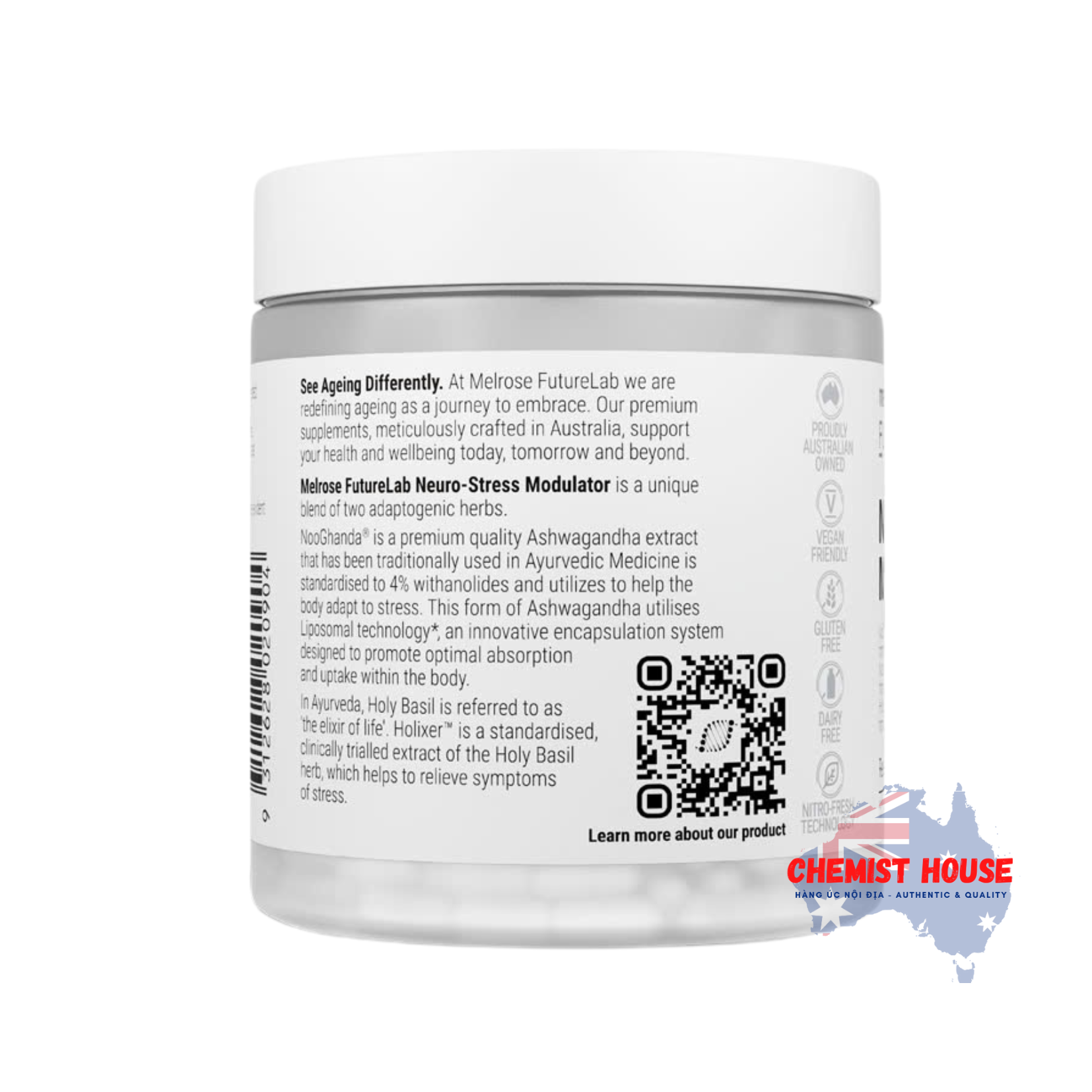 Viên Uống Hỗ Trợ Giảm Căng Thẳng Mệt Mỏi - Melrose FutureLab Neuro-Stress Modulator 60 Viên