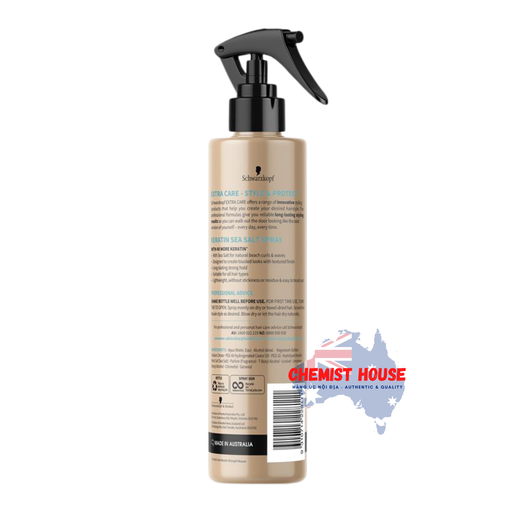 Xịt Tạo Kiểu Tóc Số 1 Tại Úc - Schwarzkopf Extra Care Từ Muối Biển Kèm Dưỡng Keratin 250ML Giữ Nếp Lâu Dài Nếp Tóc Tự Nhiên Không Bết Dính