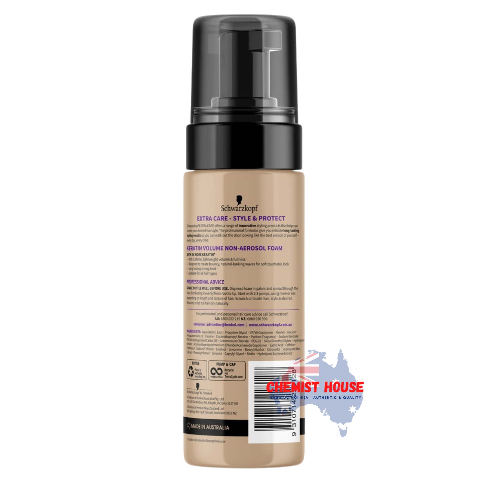 Xịt Tạo Kiểu Số 1 Tại Úc Dạng Bọt Foam Schwarzkopf Extra Care Keratin Volume Foam 150ml Kèm Dưỡng Keratin Tạo Phồng Giữ Nếp Tóc Lâu Và Tự Nhiên