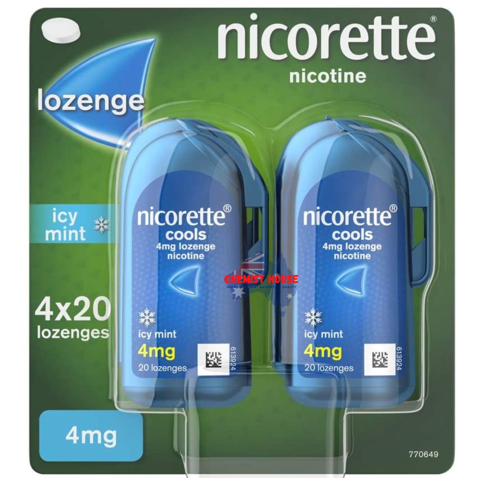 Viên ngậm cai thuốc lá Nicorette Quit Smoking Extra Strength Nicotine dạng viên Fruitdrops 4 x 20 viên