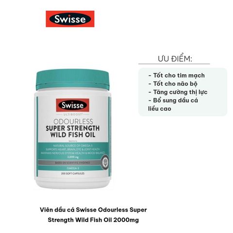 Swisse Ultiboost Dầu Cá Biển Tự Nhiên Omega 3 Không Mùi 2000mg 200 Viên Nang - Swisse Ultiboost Odourless Super Strength Wild Fish Oil 2000mg 200 Capsules