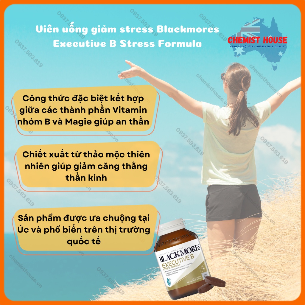 [Hàng chuẩn Úc] Viên Uống Giảm Căng Thẳng, Mệt Mỏi Blackmores Executive B Stress Formula